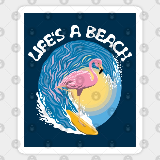 Life's a beach - Surfing Flamingo Sticker by TMBTM